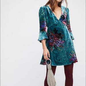 Free People teal blue velvet dress
